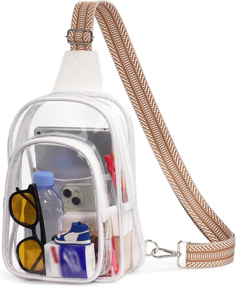 Flowston Store 3 Pockets Clear Bag for Stadium Events Large Clear Sling Crossbody Backpack Fanny Pack Concert Purses for Women Men - Image 1